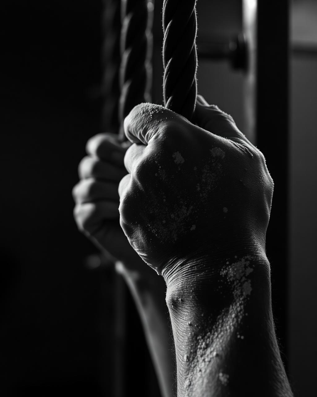 Rope climb, main chaulée