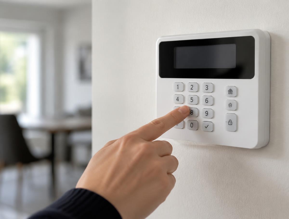 Clavier d'alarme intrusion installé sur un mur intérieur