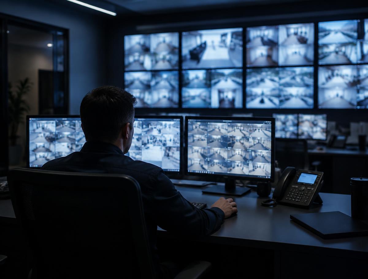Poste de supervision vidéo avec plusieurs écrans de caméras