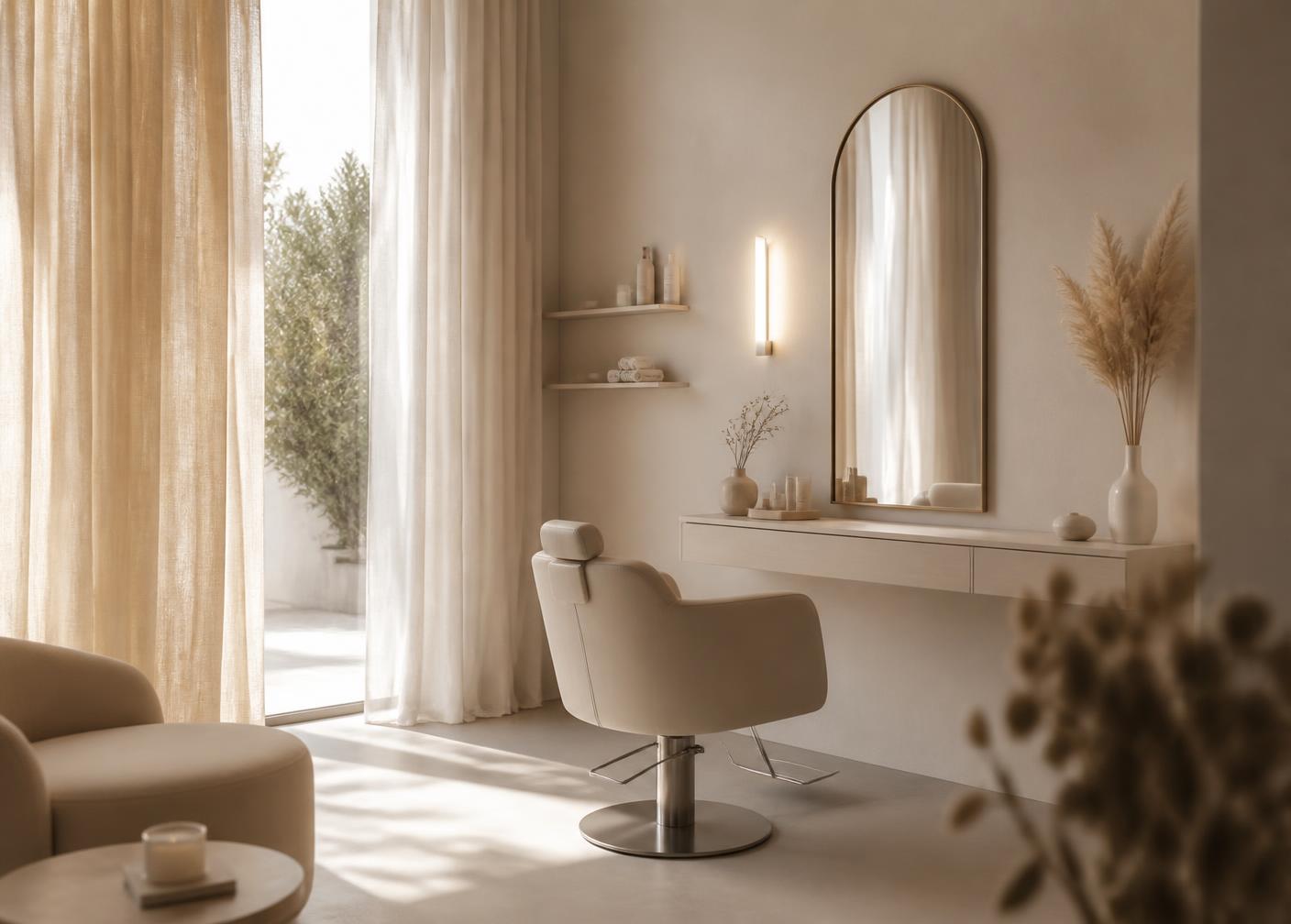 Salon privatisé Taymi'Hair aux tons beige et crème
